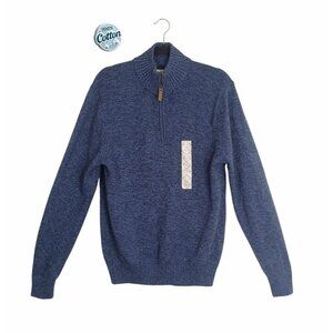 St. John’s Bay Men’s Blue 1/4 Zip Knit Sweater Size M 100% Cotton